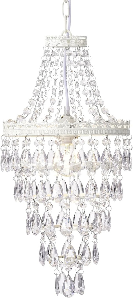 Lampadario bianco e trasparente, diametro 60 cm / altezza 112 cm