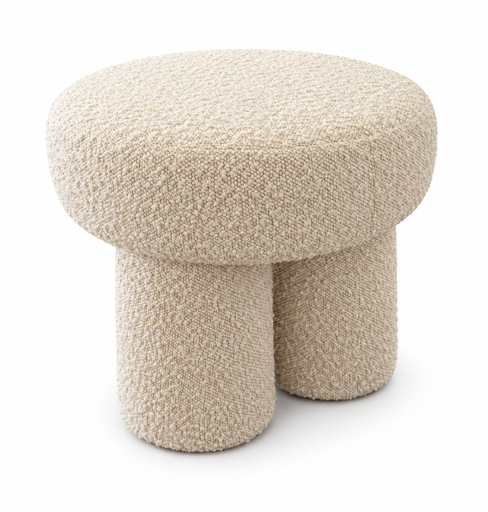 Pouf mit 3 Beinen aus elfenbeinfarbenem Bouclé